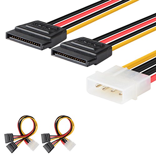 J&D (2 Pack 4 Pin Molex (LP4) to Dual 15 Pin SATA Y Cable Splitter Adapter, 8 inch