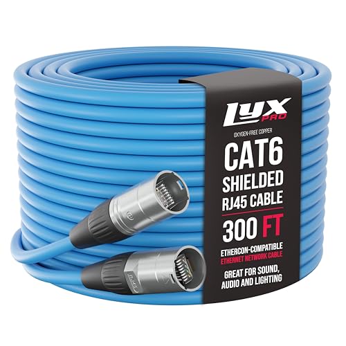 LyxPro 300 Feet Shielded CAT6 Ethercon Cable - Professional Audio & Lighting RJ45 Cable, Studio-Grade Sound Transmission, Extreme Durability - Blue