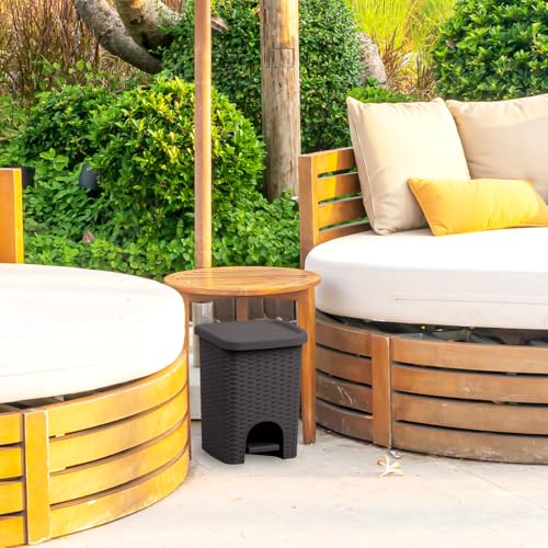Image of Superio Mini 6L Step Pedal Trash Can - Wicker Design, Hidden Mechanism, Durable Plastic, Ideal for Desktop, Countertop, Pet Waste /Dog Poop - Brown