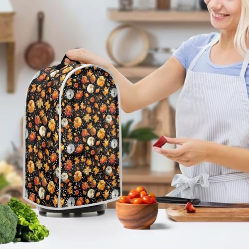 Image of Pumpkin Maple Leaf Blender Cover Top Handle Portable Stand Mixer or Coffee Maker Cover Machine Washable Kitchen Appliance Dust Cover for Food Processor Holiday Decoration