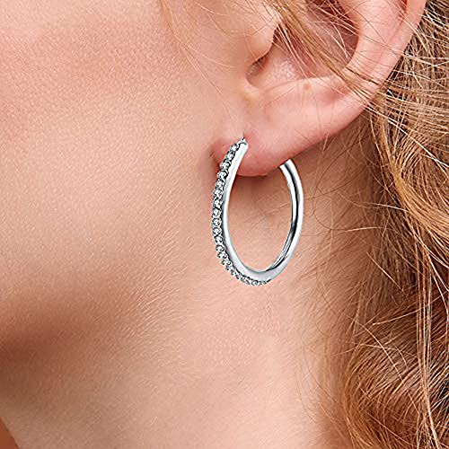 Hoop Earrings, Fashion Jewelry CZ Cubic Zirconia Rhinestone Hoop Earrings for Women Gifts 1.38in, 1.5in, 1.77in2