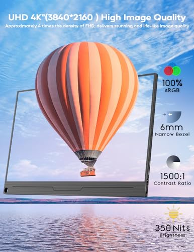 Image of KEEPTIME 4K Portable Monitor 15.6 inch 3840x2160 UHD USB-C HDMI Laptop Monitor, 100% Adobe RGB IPS Computer Gaming Display HDR Travel Screen w /Speakers for Laptop Xbox PS5 Switch PC Phone