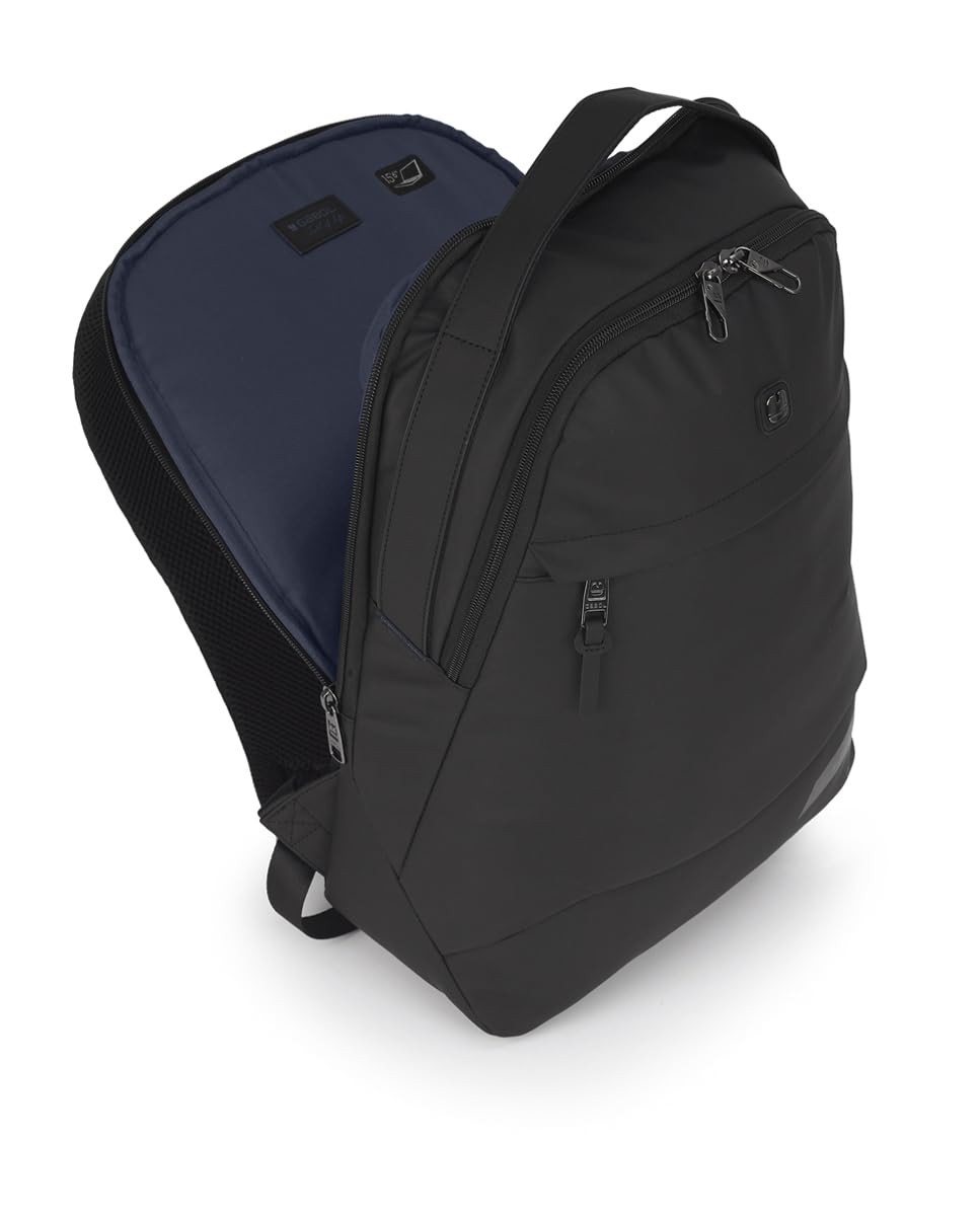 Gabol - Mochila para Portátil 15,6" Bonus 31x44x13 cm - Capacidad 15L - 2 Compartimentos, Acople a Maleta y Cierre de Seguridad - Diseño Español en Poliéster Resinado y Piel Sintética - Negro