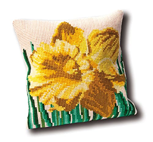 Thea Gouverneur - Kreuzstich-Set Kissen - Narzissen Kissen - Canvas - 4,5 Count - Für Erwachsene - 23.4004 Cover