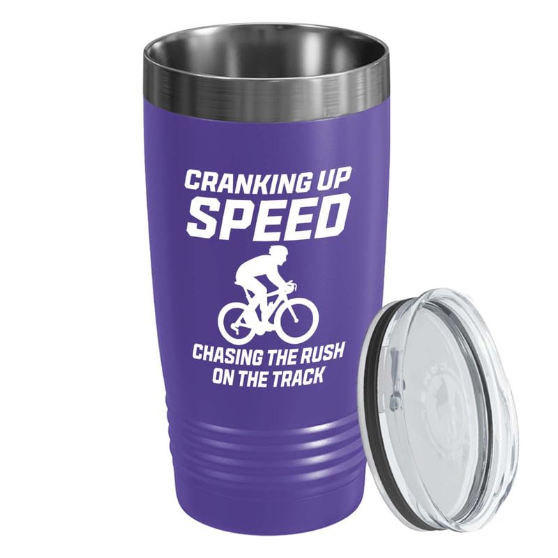 Track Bicycle Racing Purple Edition Viking Tumbler 20oz - Cranking Up Speed - Bike Lover Mountain Biker Road Racer Sport Trails Bicycle Wheelie Rider Track Gymnast