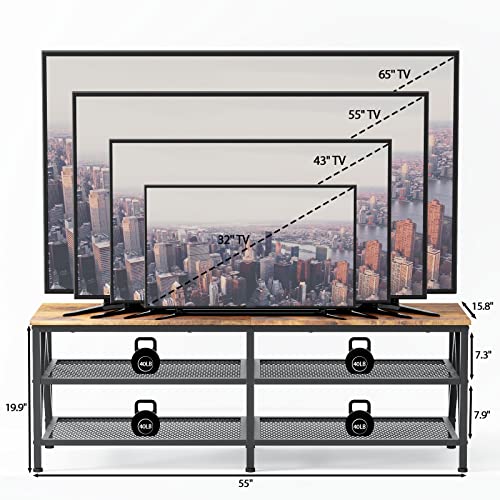 Furologee Tv Stand For 60 65 Inch Tv, Long 55" Entertainment Center Tv Console, Nightstand With Charging Station, 3-Tier Storage Shelf Tall Bedside Tables #TOP4