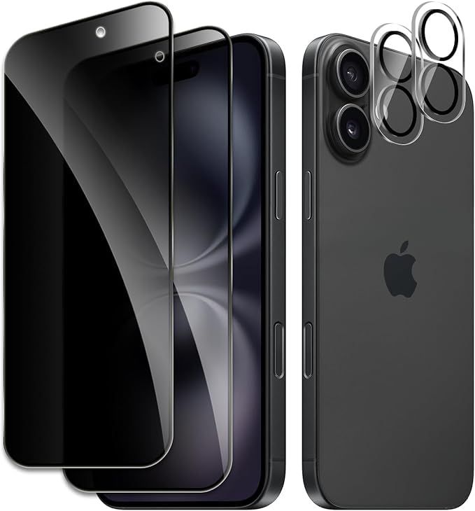 Image of [ 2+2 Pack Privacy Screen Protecor for iPhone 17 Anti-Spy Shatterproof Tempered Glass with Camera Lens Tempered Glass 9H Hardness Bubble Free Anti-Glare Case Friendly