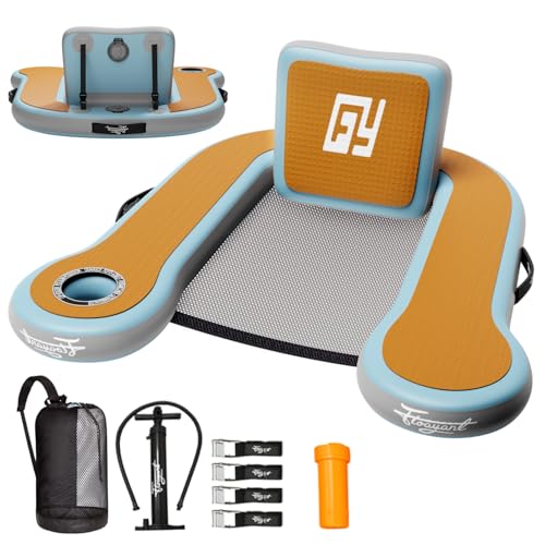 Inflatable Pool Floats Adult | 20°-80°Adjustable Backrest | Built-in Cup Holder | 12mm EVA Soft Foam | Mesh Seat Surface | Pool Lounger Float | Floating Chairs for Lakes, Pools, Boats | 1 Chair