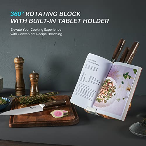 Kyoku Kitchen Knife Set With Block, Japanese 440C Stainless Steel 7Pc Knife Block Set, Daimyo Series Knife Block With Knives For Kitchen, Professional Chef Knife Set With Rotating Block Tablet Holder #TOP4