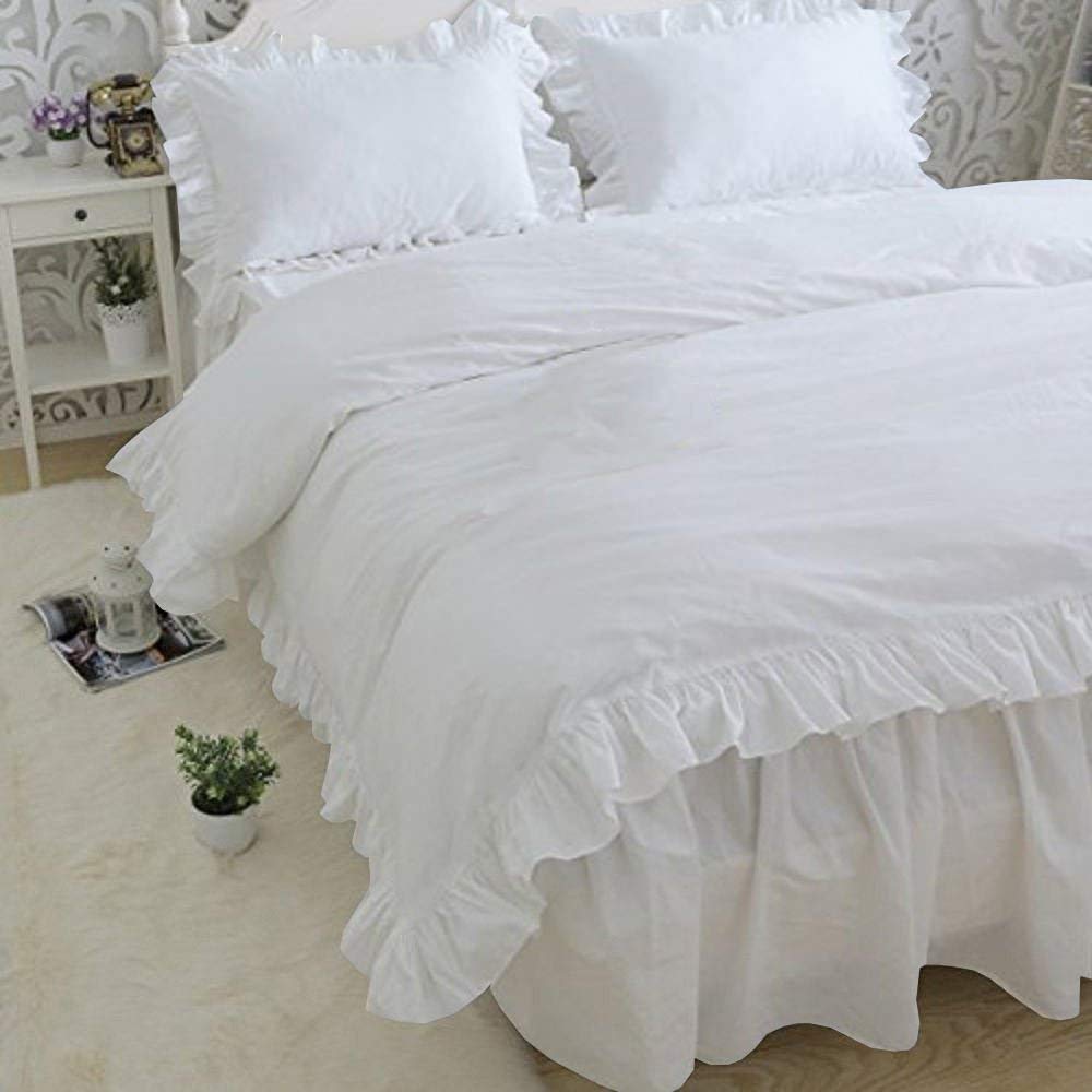 Angel's Bedding Soft & Luxurious 100% Egyptian Cotton 600 TC 3-Pcs Duvet Cover Set with Beautiful Ruffle Edges (1 Duvet Cover + 2 PillowShams) Queen, White