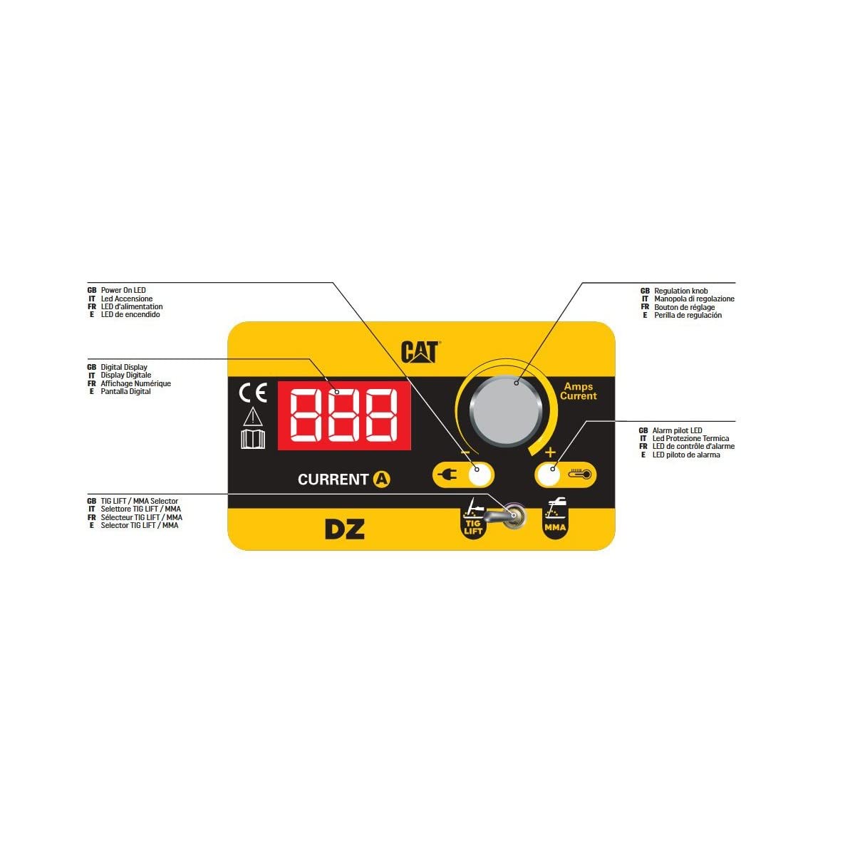 CATERPILLAR DZ 161 Saldatrice Inverter Professionale MMA TIG LIFT ad Arco (15-160A) - Salda tutte le elettrodi 1,6-4,0 mm | Hot Start, Anti-Stick, Arc Force