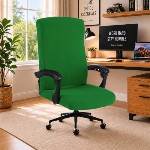 Image of Elastic Computer Chair Cover with Durable Zipper - Protective Removable Washable Universal Office Desk Chair Seat Slip Cover - Stretchy Soft Anti-dust Desk Chair Seat Protector for Pets, Green