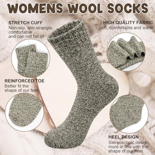 Image of Justay 5 Pairs Womens Wool Socks Thick Warm Winter Socks Casual Cozy Socks Vintage Knit Crew Socks Gift for Women