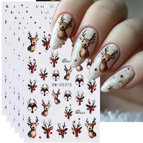 Christmas Elk Nail Art Stickers Decals Winter Cute...