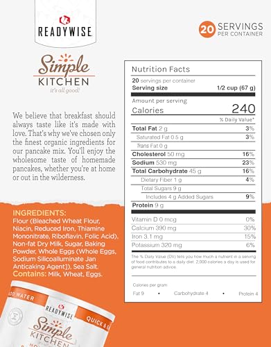 Image of SIMPLE KITCHEN Homestyle Pancake Mix #10 Can, 20 Servings, Camping Meals