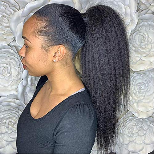Kinkys Straight Human Hair Ponytail Wrap Drawstring Human Hair Ponytail Clip in hair Extensions For Black Women Virgin Hair Kinkly Yaki Straight Clip in Hair Extensions Natural Color 14 inch