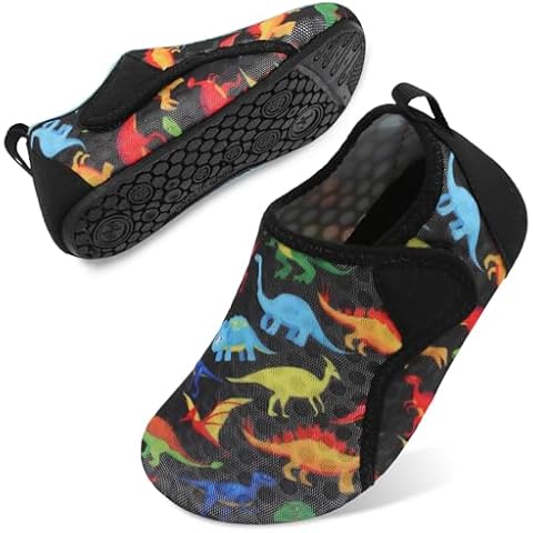 Besroad Toddler Water Shoes Kids Girls Boys Beach Aqua Socks Skin Barefoot Walking Water Shoes Quick Dry Non-Slip Breathable Swim Pool Surf Dinosaur 6-7Toddler Cover