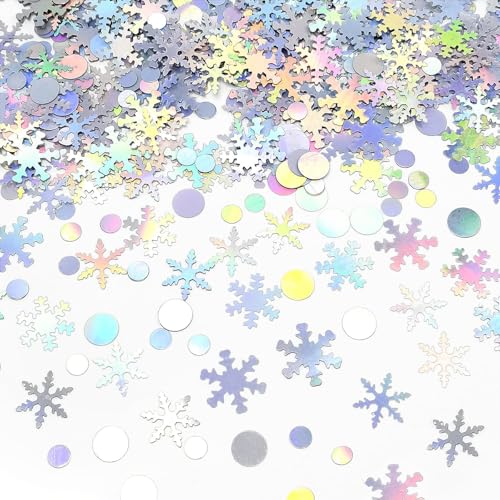 700 PCS Silver Snowflake Confetti Mixed Glitter Snowflakes Table Scatter Ideal Christmas Table Decorations Frozen Party Decor & Fake Snow for Winter Wonderland Events