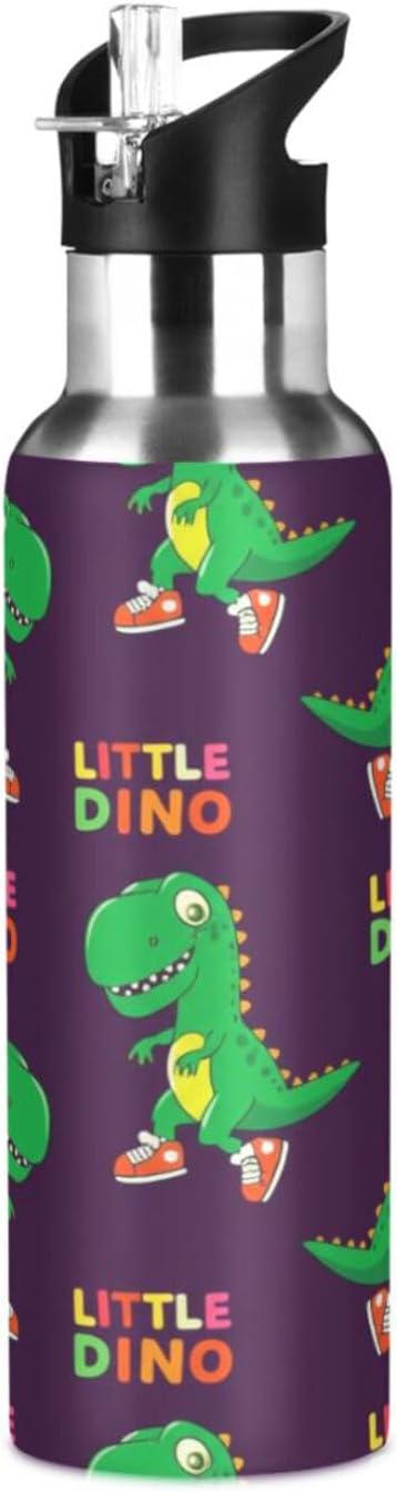 Insulated Stainless Steel Water Bottle with Straw 20 Oz, BPA-Free Sport Water Bottle Insulated for Gym Outdoor Travel School, Cute Green Cartoon