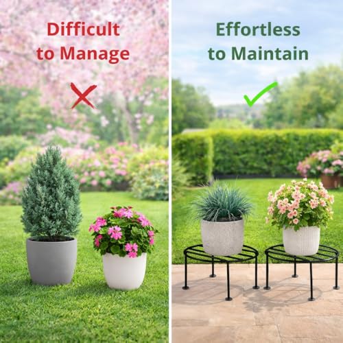 Image of Round Plant Stand (Pack of 4) | Galvanised Metal Flower Pot Holder | Rust Resistant Gamla Stand for Home, Garden & Balcony | Black