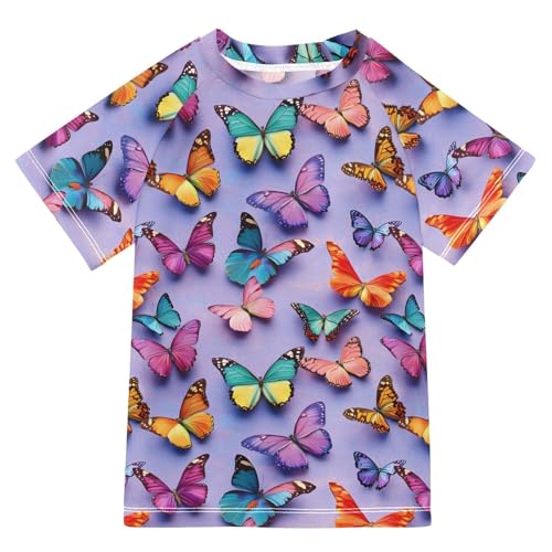 ALAZA Kids Rash Guard Girls Boys Toddler Swim Shirts Short Sleeve 3D Butterfly UPF 50+ 3T