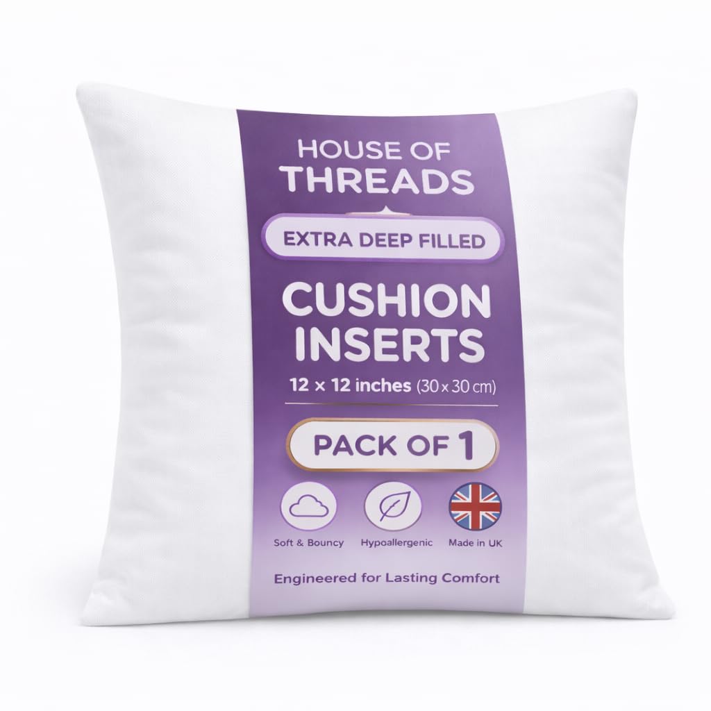 HT House Of Threads Cushion Inserts | 12 x 12 Inch (30 x 30 cm) White Cushion Pads | Extra Deep Filled Hotel Quality Cushion Inserts | Premium Hollowfibre Throw Pillows | 1 Pack โ image 1