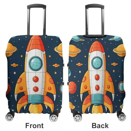 Rocket Clipart Space Ship Printed Luggage Cover Protector, Fits 18-32 Inch Luggage3