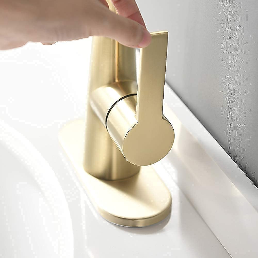 Robinet de Salle de Bain Noir Mat 4 Pouces à 2 poignées, entraxe Standard, avec bonde, Plaque de Montage et Flexibles d'alimentation. Convient pour Les installations de 1 à 3 Trous.