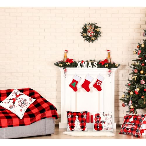Manta de sofá de franela roja con fundas de almohada de Navidad para hogar 7