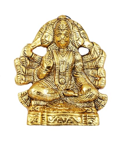 Image of Wall Hanging Metal Panchmukhi Hanuman On Leaf for Door Entrance Statue Wall Hanging Showpiece,Hanuman ji Idol Statue for Home and Office Decor Showpiece Gift (Gold, Height-17 CM)