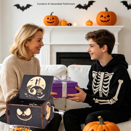 Aokely Before Christmas Music Box,Engraving Nightmare Musical Box Melody Plays This is Halloween Home Decor for Halloween Valentine's Day Christmas - image 5