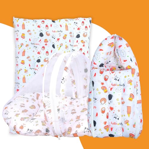 Image of Baby Bedding Set for New Born Baby Sleeping Bag, Mosquito Net Bed, Sleeping Mattress Suitable for 6 Months Babies (Panda Orange)