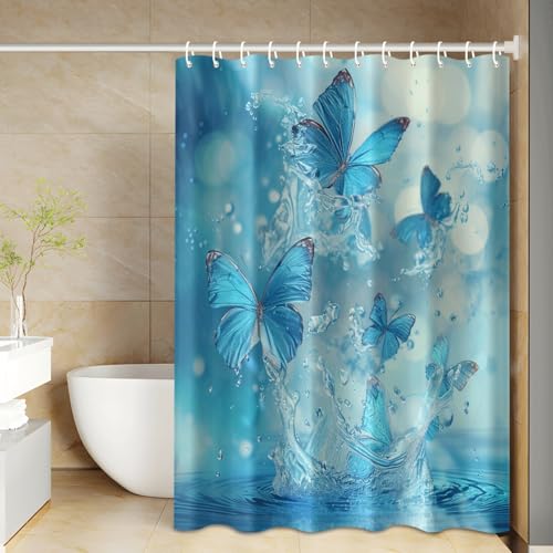 Rideau douche animaux bleus lavable en polyester imperméable avec 12 crochets - 3