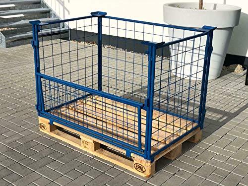 Systafex® Palettenaufsatzrahmen Gitter-aufsatzrahmen Gitterboxpalette Gitterbox 1200x800x800mm Nutzhöhe 800mm Blau faltbar für Euro-Paletten