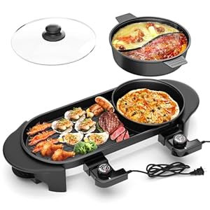 Hot Pot with Grill,2200W 3 in 1 Electric Hot Pot with Multifunction Smokeless Non-Stick Grill,110V Removable Hotpot Pot with Separate Dual Temperature Contral,Shabu Korean BBQ Grill for 2-12 People