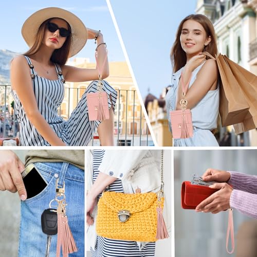 Image of KNGITRYI Small Wristlet Wallets for Women RFID Credit Card Holder Wallet Keychain Wristlet Wallet Credit Card Wallets for Women (Pink)