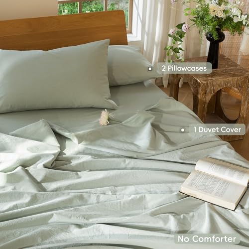 Image of MooMee Duvet Cover Set 100% Washed Cotton Linen Like Super King | Relaxed Linen-like Texture. Soft, Breathable & Long-lasting Comfort. Lightweight. Hidden Zipper with 8 Interior Corner Ties