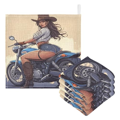 Kigai Cowgirl Riding A Motorcycle Baby Washcloths,3pcs Ultra Soft Absorbent Towel,Newborn Bath Face Towel, Natural Reusable Baby Wipes for Sensitive Skin, Baby Registry as Shower