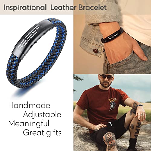 VNOX Men's Inspirational Bracelet Mantra Engarved Handmade Blue Braided Leather Bracelet Cuff Bangle Encouragement Motivational Gift for Men Boys (Believe in You Like I do)