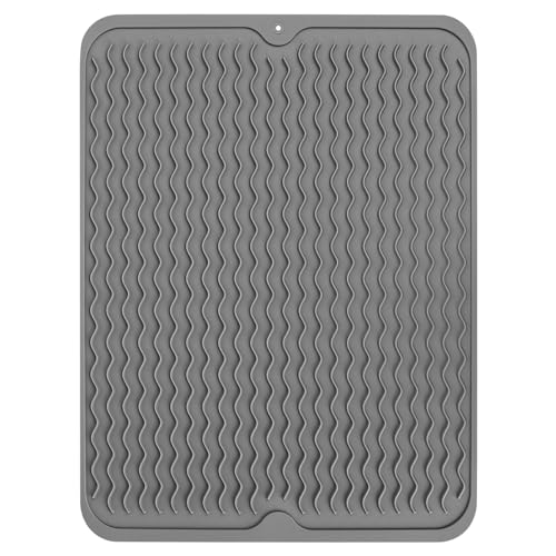 Tappetino da sgocciolatura in silicone,40x30 cm,con vaschetta di raccolta, Tappetino asciuga stoviglie per piatti e frutta,Tappetino lavello,Base antiscivolo,Tappetino da caffè.