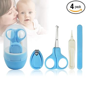 iSweven Baby Nail Cutter Grooming Kit for New Born Baby Infant Toodler Finger Toe Nail Clipper Scissor Cutter Baby Nail Clipper Child Safety Manicure Set Baby Care (Set of 4, Blue)
