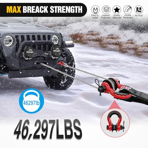 Image of Nilight 3 /4 inch D-Ring Shackle w /Snatch Block (2 Pack) 9,500 lb Working Load, 2-in-1 Heavy‑Duty Towing Pulley w /Isolator for Off‑Road Recovery, Winch Cable & Rope, Truck Jeep ATV UTV Tractor, Red