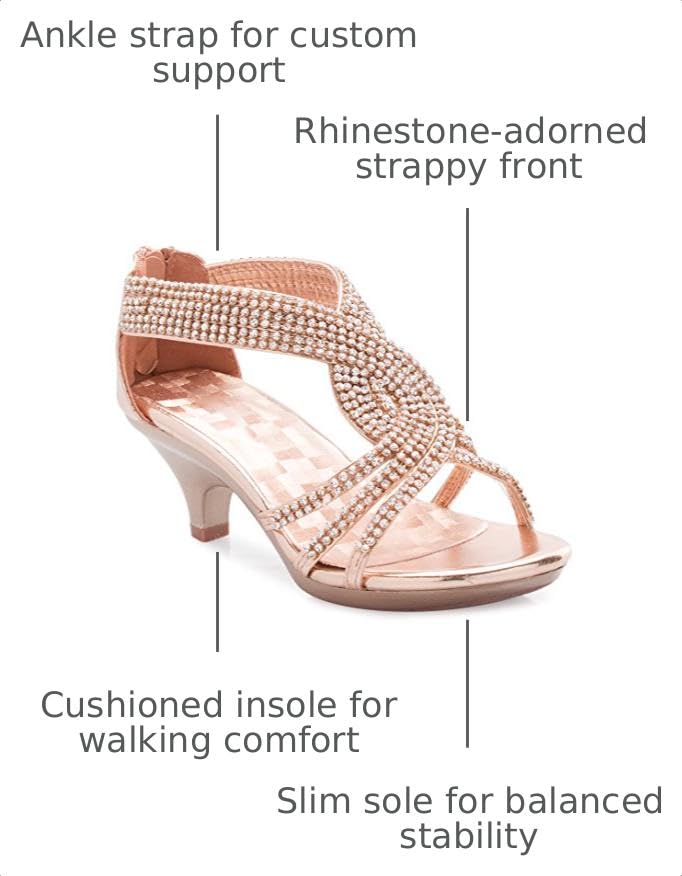 Image of Olivia K Girls' Kids Open Toe Strappy Rhinestone Dress Sandal Low Heel Shoes - Wedding, Dress, Dance, Flower Girl