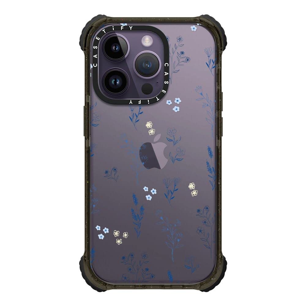 CASETiFYUltra Impact Case for iPhone 14 Pro Glossy Black Batch 3 Prints, Small blue flowers, iPhone 14 Pro