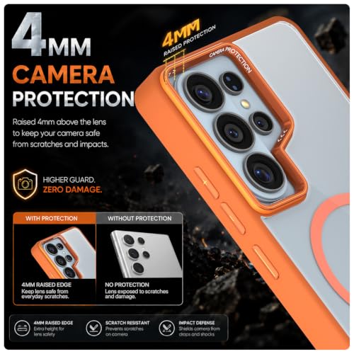 Image of Pikkme Back Cover for Samsung S26 Ultra 5G | Shockproof | Mag-Safe Compatible | Hard Transparent Back | Premium Raised Camera Protection | Bumper Case (Orange Mag-Safe)