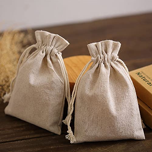 Lot de 50 sacs cadeaux en lin avec cordon de serrage 8 x 11 cm, 9 x 12 cm, 10 x 15 cm, 13 x 17 cm