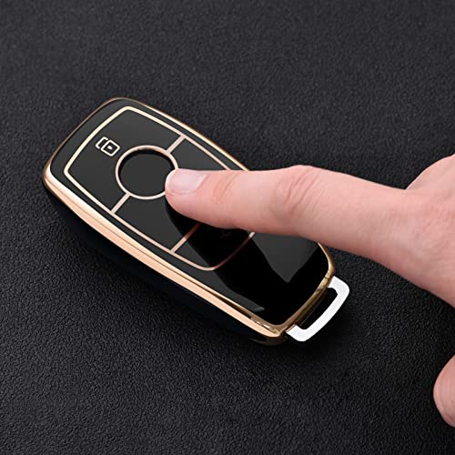 OATSBASF Autoschlüssel Hülle Geeignet für Mercedes Benz, Schlüsselhülle Cover für E Klasse S Klasse TPU Schutzhülle (Goldener Rand-Schwarz) - Image 3
