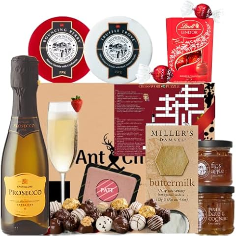Snowdonia Cheese and Prosecco Wine Gift Set for Women - Cheese Hamper Gift -Award Winning Cheeses,Chutneys, Olives,Pate,Butter Milk Biscuits -Cheese Gift Set for Men and Women-Cheese Themed Crossword Cover