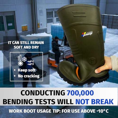 Image of Mens Steel-Toe Durable PU Rubber Work Boots - Waterproof Anti-Slip ASTM F2413-24 | Acid Oil Resistant Shank Mud Rain Hunting Boots