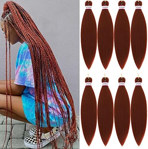 Ginger Braiding Hair,18 Inch 8 Packs Cooper Red Pre Stretched braiding hair,Professional Synthetic Box Braids,Hot Water Setting Yaki Texture Braid In Hair Extension (18 Inch, 350#)
